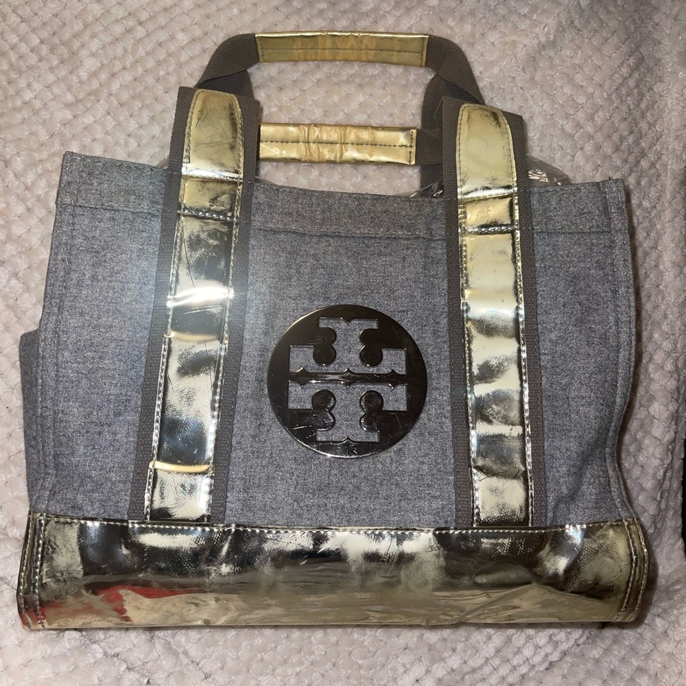 Tory Burch Metallic Gold and Gray Tote - discolored